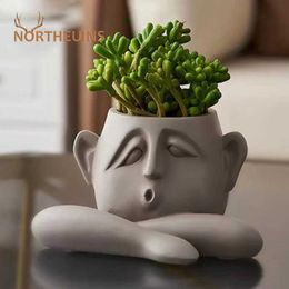 Planters Pots NORTHEUINS Resin Abstract Figure Family Flowerpot Ornament Home Living Room Desktop Decoration Figurines Object for Interior Pot T240505