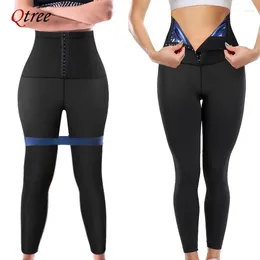 Women's Shapers Qtree Sauna Sweat Shorts For Women High Waisted Thermo Waist Trainer Slimming Leggings Trimmer Pants Body Shaper With Hooks