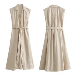 Casual Dresses Maxdutti Commuter Leisure Midi Dress And Fashionable Khaki Wrapped Ladies Summer Minimalist Women