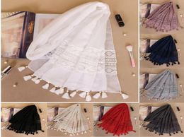 Scarves Elegant Women Tassel Shawl Plain Scarf Silk Muslim Head Pendant Shawls Ladies Lace Fringe Scarfs Hijabs Foulard Wrap1398856