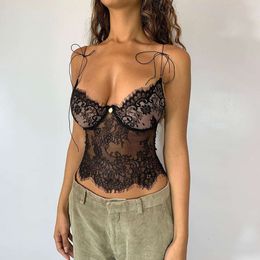 Lace suspender 2024 Summer New Low cut Perspective V-neck Tank Top F5627