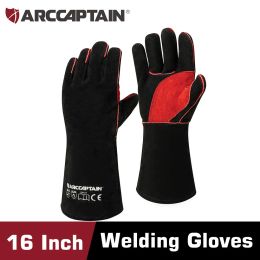 Decorations ARCCAPTAIN Welding Gloves Work Welder's Cowskin Leather Barbecue Glove Grill BBQ Garden Protective Heat Resistant Long Sleeve