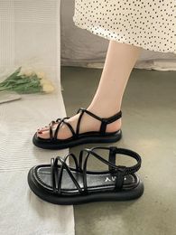 Casual Shoes 2024 Summer Flat Sandal Shoe Clear Heels Suit Female Beige Soft Without Low Gladiator Black Beach Fashion Comfort Girls Ela