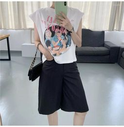 Women's Tanks South Korea Dongdaemun Sleeveless T-shirt Summer 2024 Printed Loose Tank Top Versatile Design Feel On Clothes