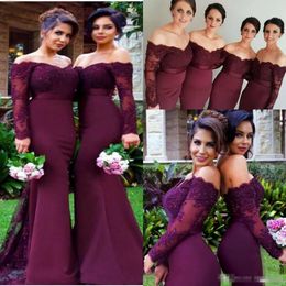 Long Sash Dresses Bury Sleeves Bridesmaid 2018 Beaded Lace Mermaid Wedding Guest Gown Sexy Off Ther Shoulder Maid Of Honor Dress