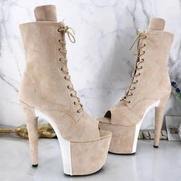 Dance Shoes Auman Ale 20CM/8inches Suede Upper Sexy Exotic High Heel Platform Party Women Peep Toe Ankle Boots Pole 154