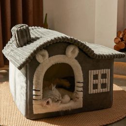 Houses Pet Bed Cat House Dog Beds High Quality Breathable Warm Plush for Winter Soft Cushion Tent Sleeping Nest Removable Basket CW02