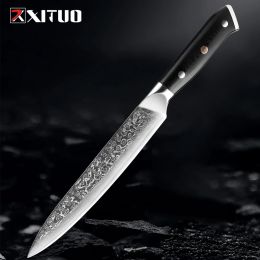 Razor Sharp Slicing Knife 8 Inch Carving Brisket Kitchen Knife VG10 Steel 67-Layer Damascus G10 Ergonomic Triple Rivet Handle