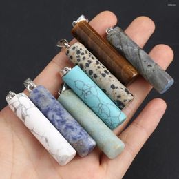 Pendant Necklaces 10PCS Natural Stone Sodalite Flash Labradorite Amazonite Random Color Cylindrical DIY Making Necklace Accessories Gift