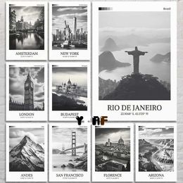 ers International Cities Famous Tourist Attractions Poster Black and White Traveling Wall Art Decor Travel Aesthetic Canvas Prints J240505