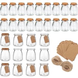 Storage Bottles 10Pcs 100/200ML Glass Pudding Jar W/Cork Lid Yoghourt Jars Containers With Tags & Ropes For Family Party Diy Honey