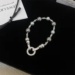 Strand Vintage Temperamen Grey Glass Pearl Bracelet Necklaces For Women Girl Gift Party Sweater Chain Hand Jewellery Accessories
