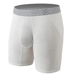 Underpants 1pc Men's Ice Silk Middle Waist Underwear Long Shorts Sports Fitness Boxer Briefs Soft Man Panties