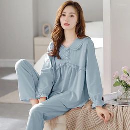 Women's Sleepwear 2024 Pyjamas Women Spring Autumn Long-Sleeved Cotton Loose Large Size Homewear Suit Female Solid Colour Casual Sets