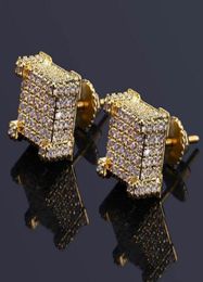 Mens Hip Hop Stud Earrings Jewellery New Fashion Gold Silver Zircon Diamond Square Earrings For Men GB12969510861