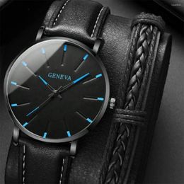 Wristwatches 4Pcs/set Men's Minimalist Ultra-Thin Casual Quartz Watch And 1 Bracelet Gift Ideal