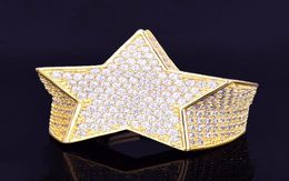Men039s Star Ring 18K Gold Silver Color Copper Charm Full Zircon Rings Fashion Hip Hop Rock Jewelry5428913