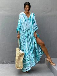 Boho Retro Striped Tie Dye Women Swimsuit Cover Up Summer Outing Sexy Bikini Wrap Beach Dress Beachwear Kimono Pareo Kaftan240416