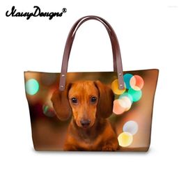 Shoulder Bags 2024 Luxury Women Handbags Dachshund Dog Animals Print Tote Messenger Girl PU Lether Travel Large Shopping Beach Bag Custom