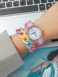 Wristwatches A Cute Quartz Watch With Lipstick And Colorful Bracelet Set