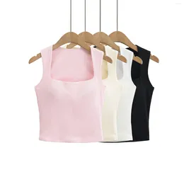 Women's Tanks White Crop Top Women Summer Y2k Cute Black Tank Tops For Padded Korean Fashion Square Neck Pink