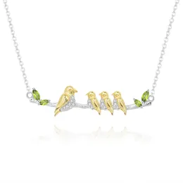 Chains OEM Latest Design Trend Chrome Diopside Leaf Four Gold Plated Birds 925 Sterling Silver Necklace For Mom And Kid