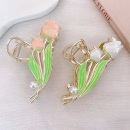 Other New Elegant Tulip Flower Metal Hair Clips For Women Ponytail Cl Clip Sweet HAIR CLIP FOR GIRL Styling Ornament Heear Gifts