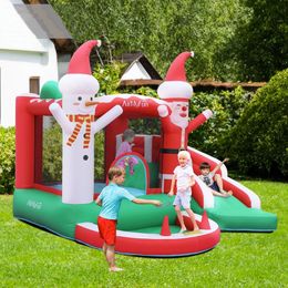 Merry Christmas Bounce House Slide Inflatables Bouncer Playhouse Snowman and Santa House Jumping Castle with Ball Pit Kids Xmas Toys Gifts Jumper for Children Play