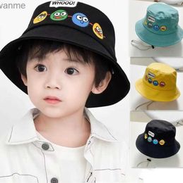 Caps Hats Korean Cute Cartoon Childrens Bucket Hat Boys and Girls Outdoor Sun Hat Childrens Hat Belt Windproof Rope Childrens Accessories WX