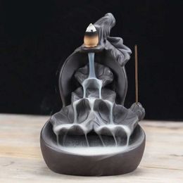 Fragrance Lamps Free Gourd and Lotu Waterfall Incense Burner Incense Stick Holder Censer Purple Clay Aroma Smoke Backflow Home Decor -No Incense T240505