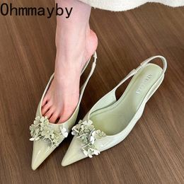 Summer Pointed Toe Women Sandals Fashion Elegant Flower High Heel Singbacks Mules Shoes Ladies Sexy Party Dress Pumps Shoes 240428