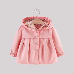 Jackets Spring And Autumn Children'S Coat Girls Sweet Solid Hooded Cotton Loose Windbreaker Toddler Daily Outwear