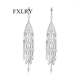 Dangle Earrings FXLRY Elegant Geometric Long Tassel Cubic Zirconia Drop Earring For Women Wedding Bridal Party Jewelry