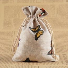 Storage Bags 1pc/4pcs Printed Cotton Linen Drawstring Bag Cute Animal Plant Print Kids Travel Cloth Shoes Makeup Case