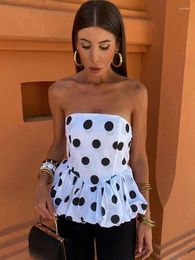 Women's Tanks 2024 Trendy White Polka Dot Summer Vintage Tube Tops Folds Decorate Strapless Sleeveless Backless High Street Tank