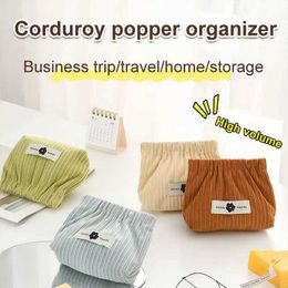 Cosmetic Organiser Portable Cosmetic Handbag Creative Simple Japanese Style Corduroy Elastic Hair Band Storage Box Multi-Purpose Toilet Organiser Y240503