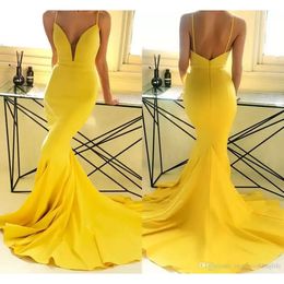 Dresses Yellow Spaghetti Bridesmaid Mermaid Straps Sleeveless Floor Length Custom Made Maid Of Honor Gown Beach Wedding Vestidos Formal Ocn Wear