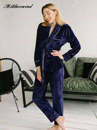 Women's Sleepwear Autumn Winter Two Pieces Sets Women Pyjama Velvet Warm Sleep Cardigans And Trousers Comfortable Homewear Nightgown