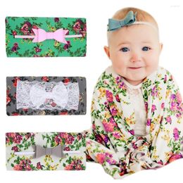 Blankets Baby Swaddle Wrap Set Spring Born Flower Print Muslin Lace Bowknot Headbands Girl Bedding Swaddling Blanket