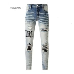 Jeans roxos remendados moda masculina com jean 2024 letras deminando patches americanos altos amiirii street preto wash wash yp4c