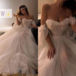 Blume Glamouröse 3D-Schatz A-Line Kleider Hochzeitsantragsteller Rückenfreie Pailletten Tüll bodenlange maßgeschneiderte Plus-Size-Brautkleid Vestidos de Novia