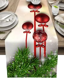 Pads Christmas Tree Branch Red Ball Linen Table Runners Dresser Scarves Table Decor Xmas Dining Table Runners Christmas Decorations