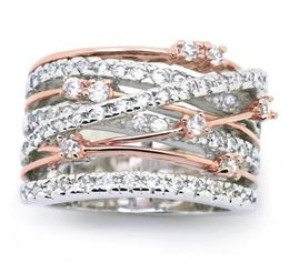 Wedding Rings 925 Silver Vintage Cross Branch Engagement Ring Luxury Zircon Big For Women Fashion Rose Gold Colour Jewellery Gift3250854