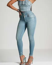 Women's Jeans 2024 Fashion High-quality Women Mid-waist Stretch Slim-fit Denim Trousers Shaping BuLift Thin Leg Elastic Trouser