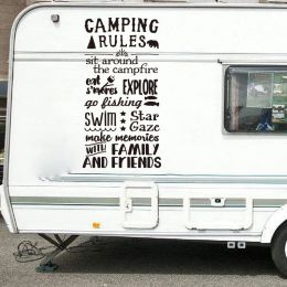 Stickers Camping Rules Camper Trailer Wall Sticker Adventure Travel Explore Family Friend Inspirational Quote Wall Decal Kids Room Vinyl