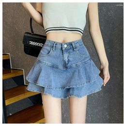 Skirts 2024 Women's Summer Skirt Ruffles Female Denim Y2k High Waist Thin Package Hip Half-body Jean Mini A Line