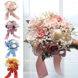 Wedding Flowers Bridal Bridesmaid Bouquet Silk Roses Babysbreath Hand Holding Mariage Centrepieces Ramo De Boda Novia