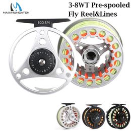 Maximumcatch 38WT PlasticAluminum Large Arbour Prespooled Fly Fishing Reel with Floating Line Backing Leader Combo 240506