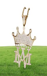 Crown with MW Necklaces Pendants With rope Chain Gold Silver Colour Bling Cubic Zircon Men039s Hip hop Men jewelry1211398