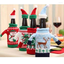 Christmas Decorations Decorate Red Wine Beer Knitting Sweater Bottle Sets Cover Family El Restaurant Used 4pcs /lot